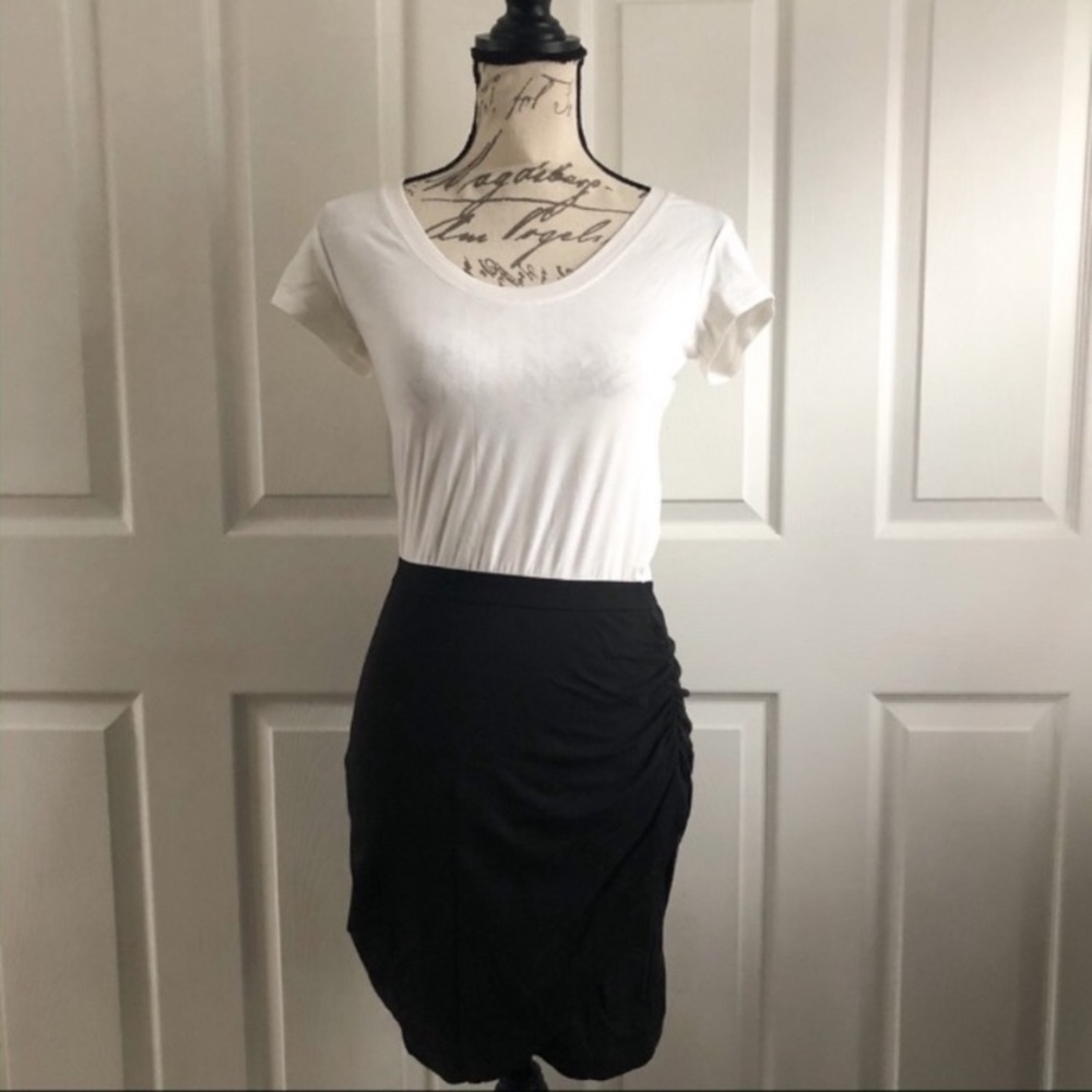 Theory Black and White Cotton Ruched T Shirt Dress - L